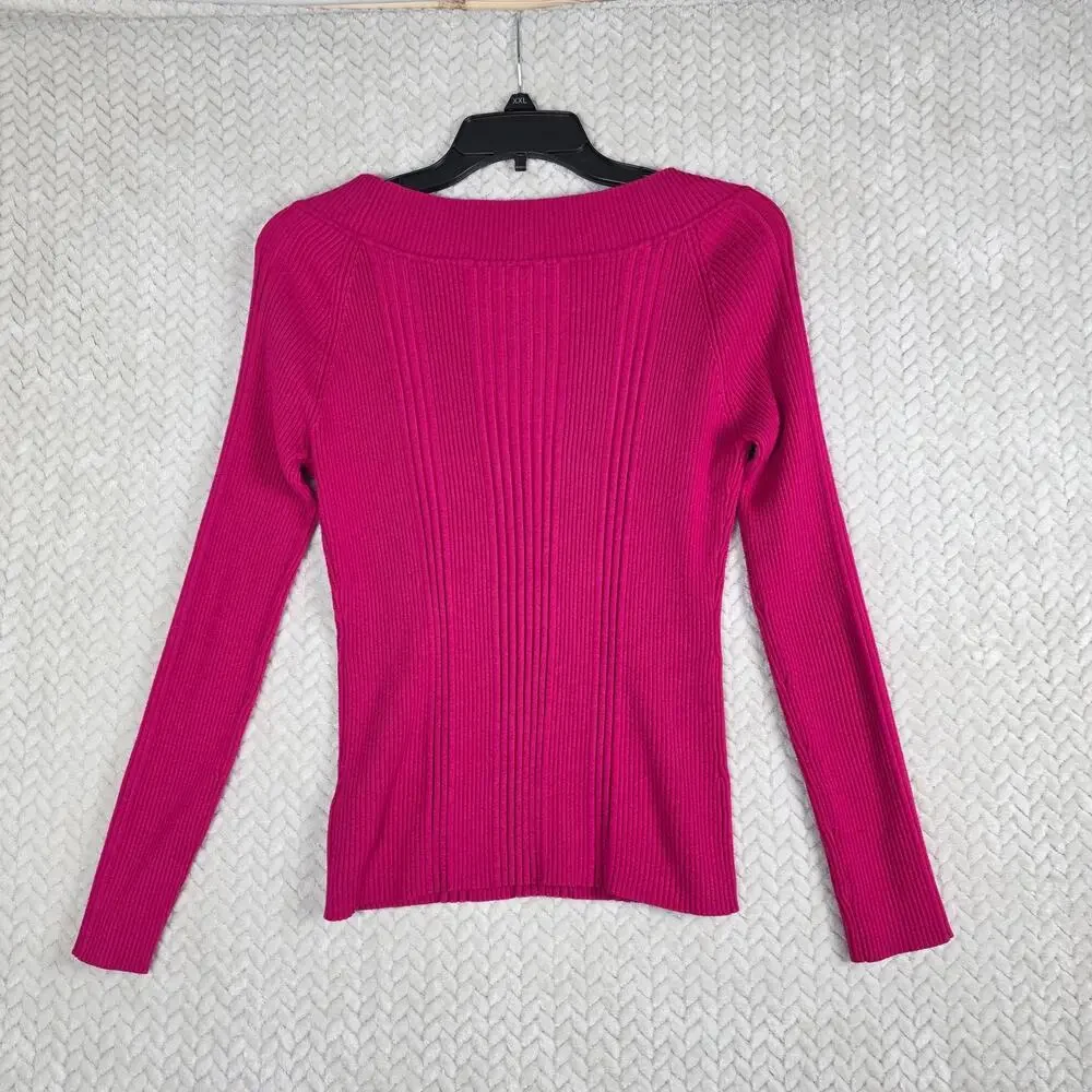 No Boundaries Fuchsia Ribbed Knit Long Sleeve Juniors XL V-Neck Stretch Casual
